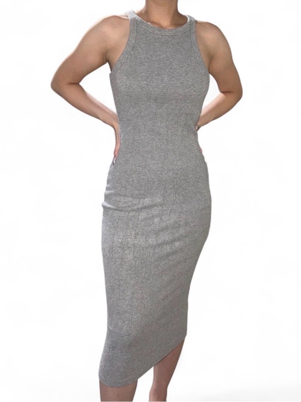 Ribbed Sleeveless Midi Dress - Gray